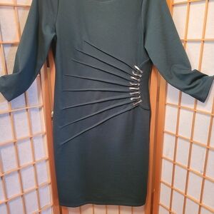Spense Green Long Sleeve Dress with Side Accents